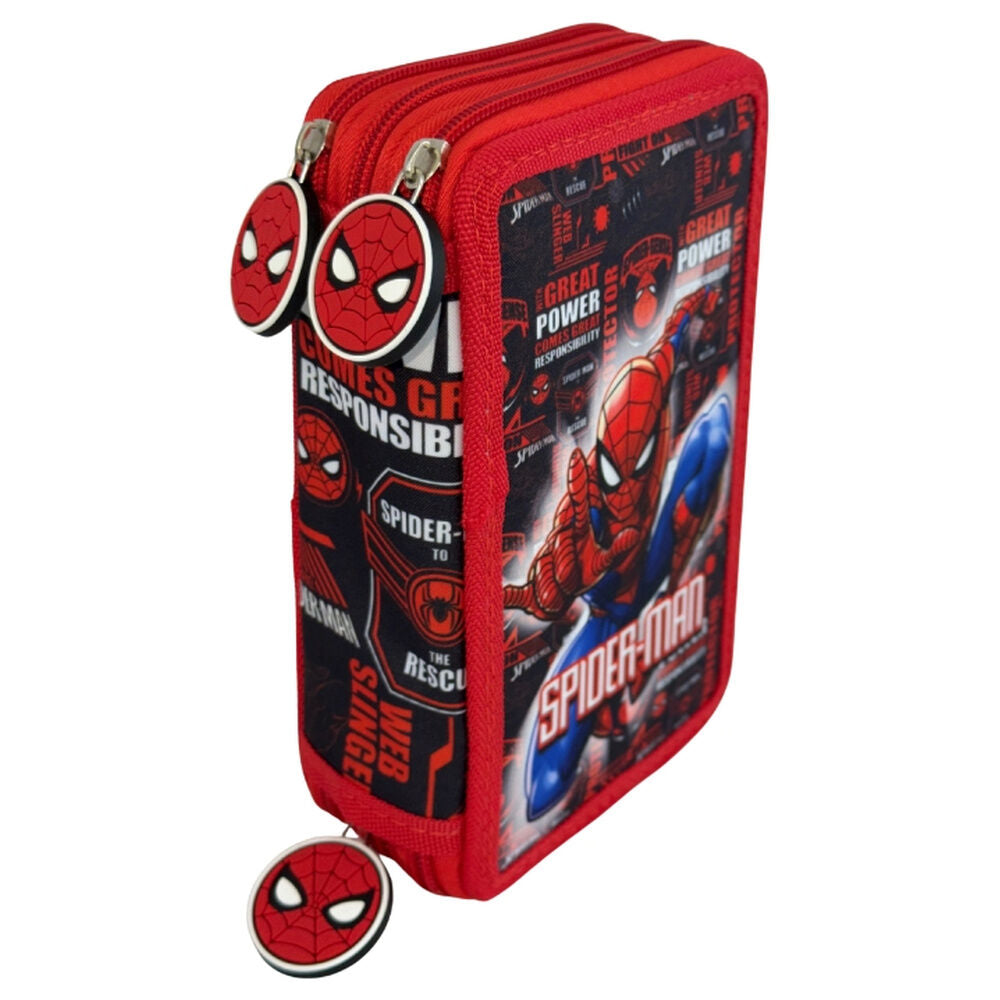 Plumier triple rojo y negro de Spider-Man Marvel con tres cremalleras - 2