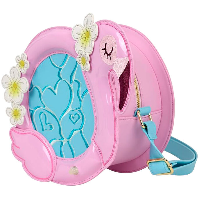 Bolso bandolera LOUNGEFLY con forma de flamenco rosa, corazones y flores - 5