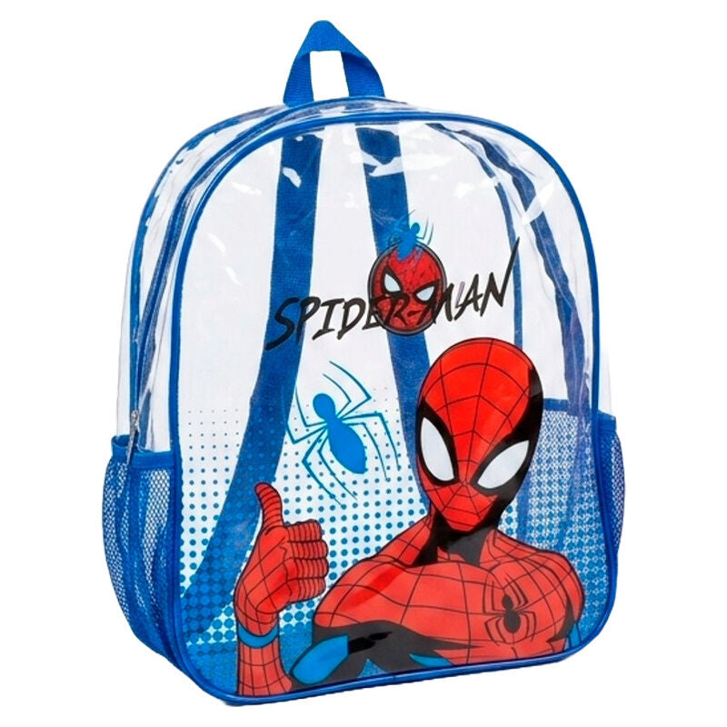 Mochila transparente de PVC de Spider-Man Marvel con detalles azules y rojos