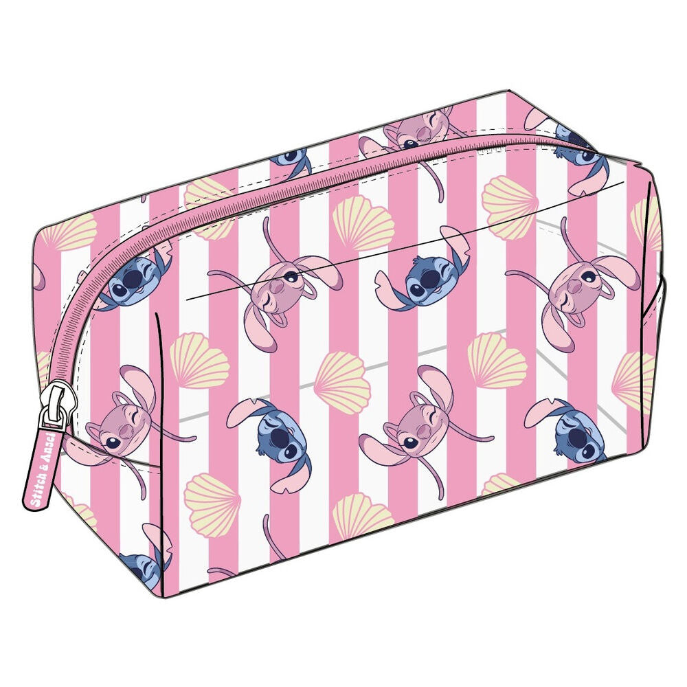 Neceser Disney de Stitch y Angel rosa con cremallera