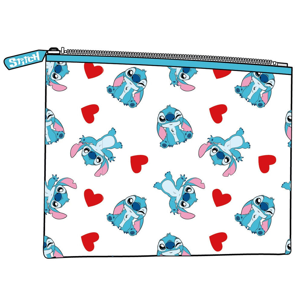 Neceser transparente de PVC con estampado de Stitch y corazones