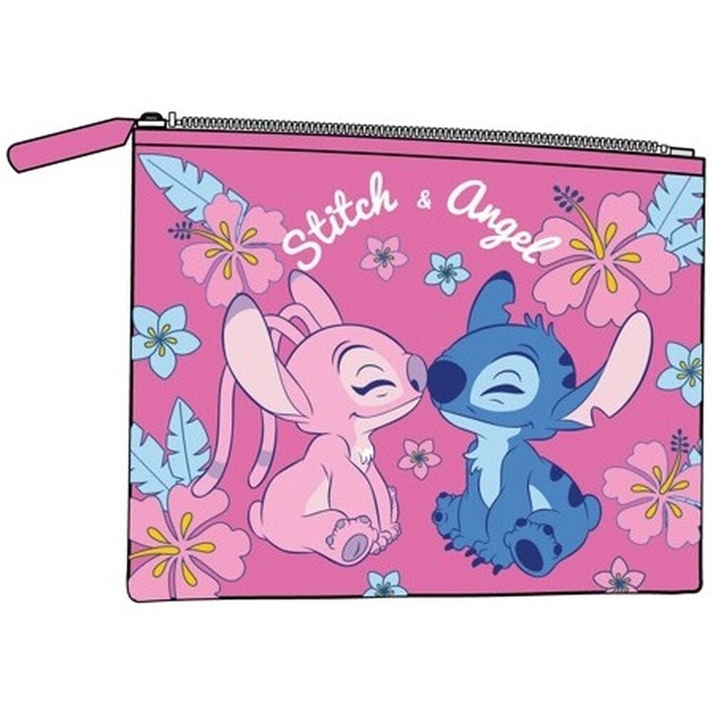 Neceser rosa Disney con Stitch y Angel y estampado de flores