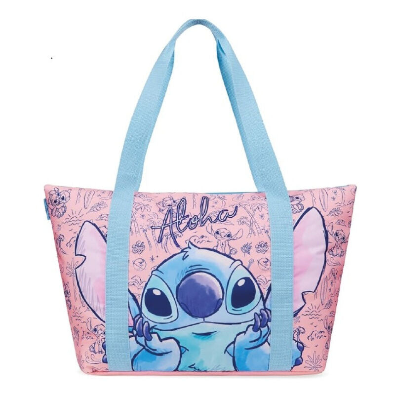 Bolsa de playa rosa Aloha Stitch Disney con asas azules