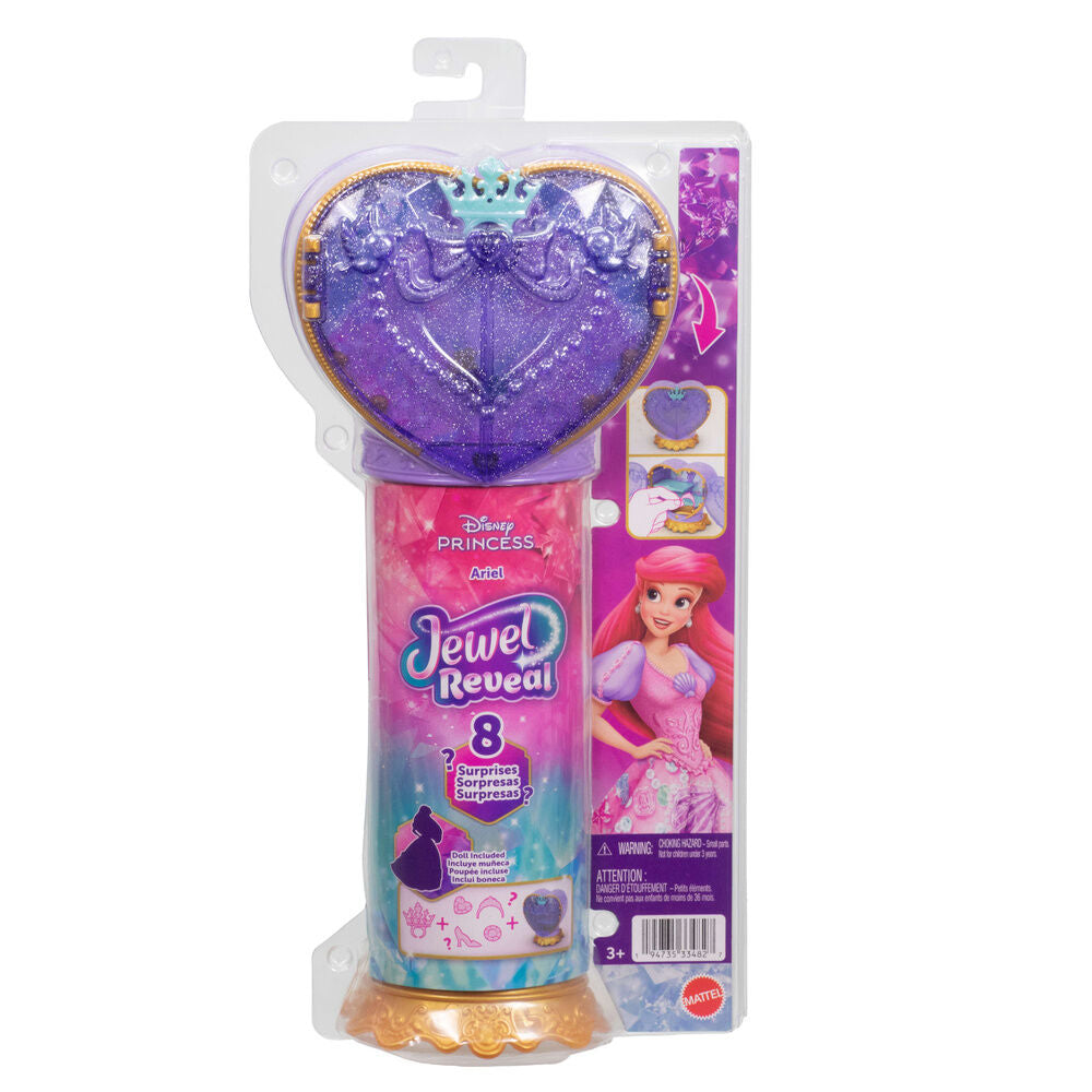 Muñeca Ariel Jewel Reveal de Disney con vestido rosa, corazón morado y accesorios - 5