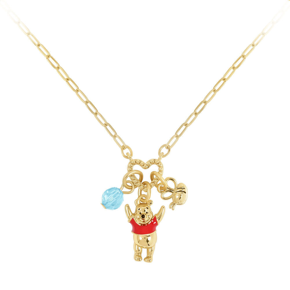 Colgante dorado de Winnie the Pooh con piedra azul y charms