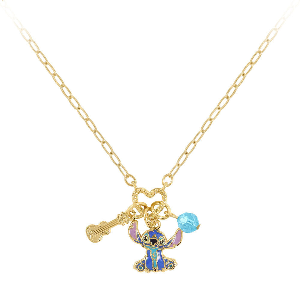 Colgante charm dorado de Stitch Disney con llave y cuenta azul