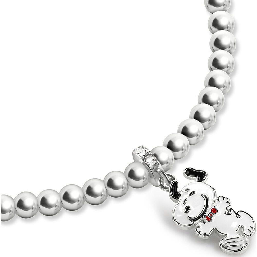 Pulsera de cuentas plateadas con charm colgante de Snoopy - 2