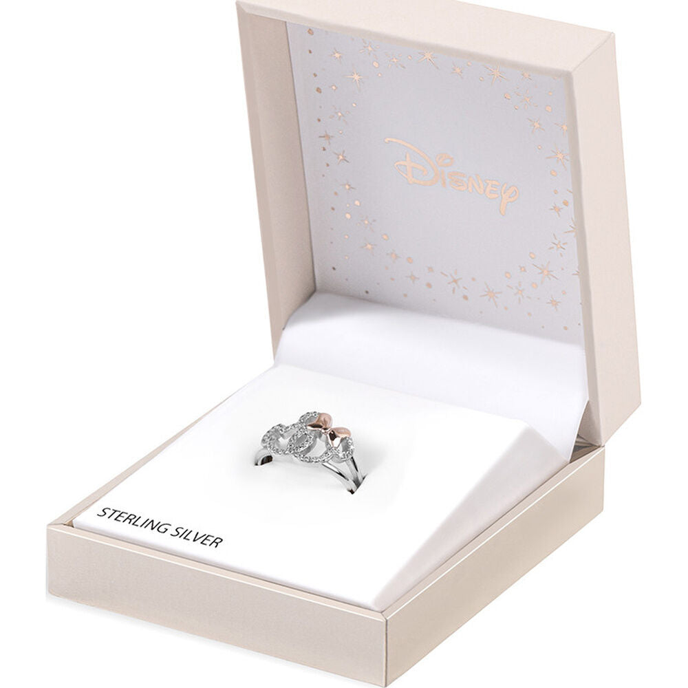 Anillo Mickey y Minnie Disney de plata 925 con lazo rosado - 3