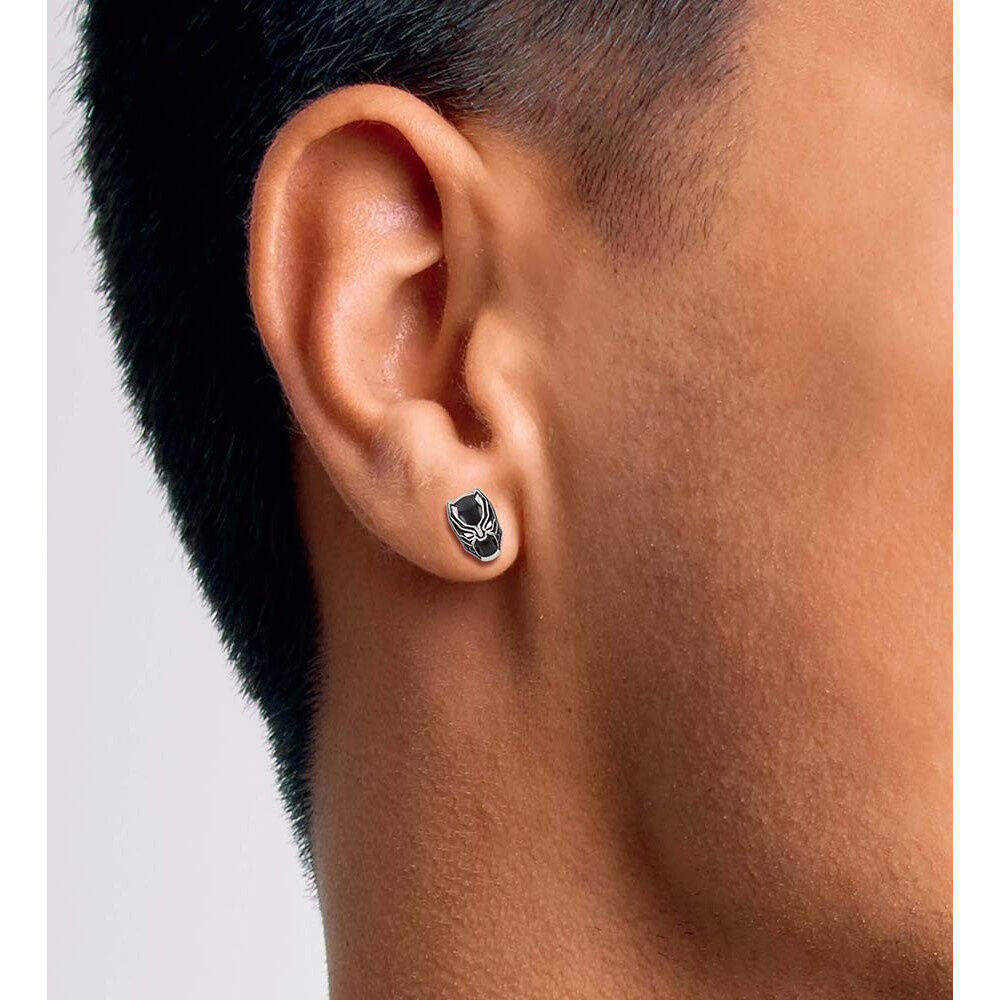Pendientes de acero inoxidable con rostro de Black Panther en negro y plateado - 4