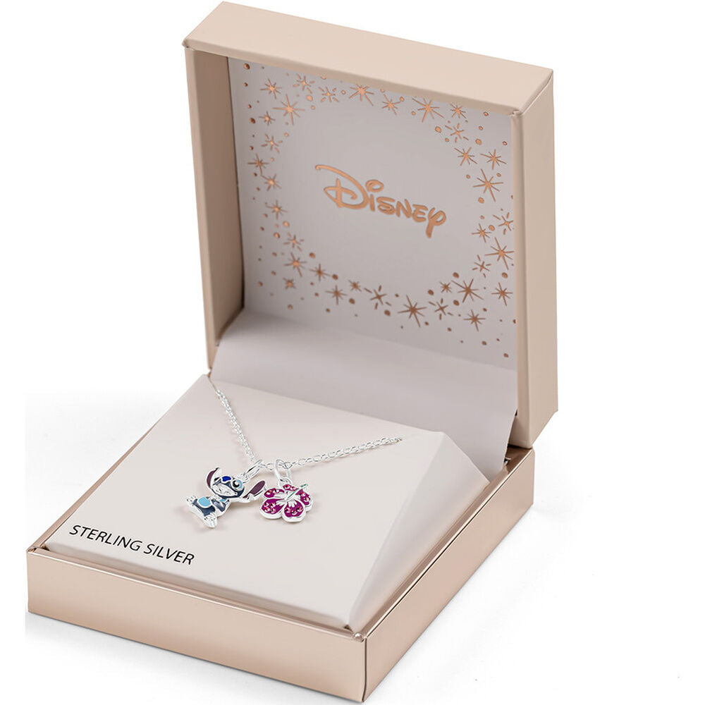 Colgante de plata 925 con Stitch y flor rosa - 4