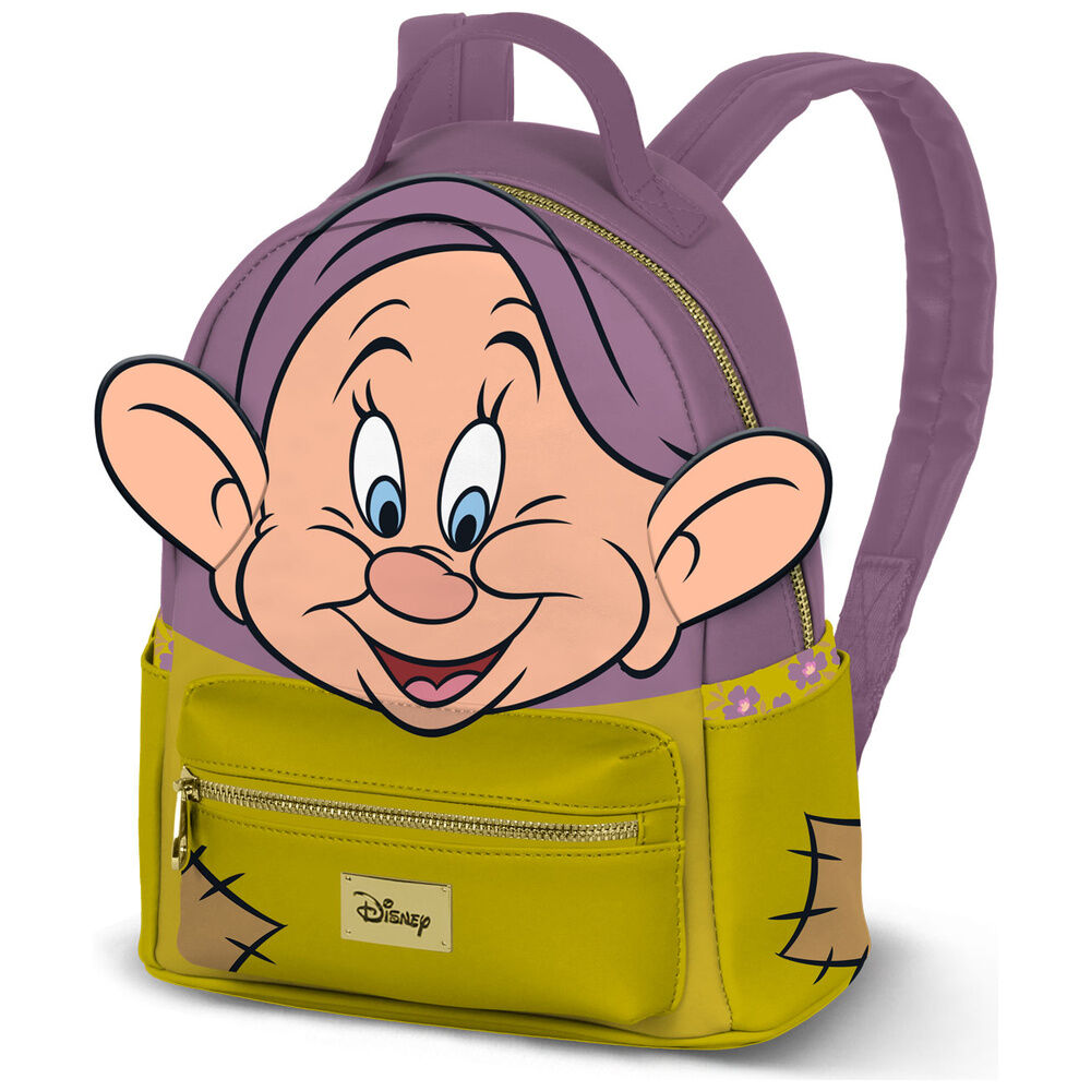 Mochila de Mudito de Blancanieves Disney en morado y amarillo
