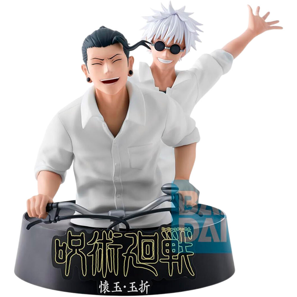 Figura Banpresto de Jujutsu Kaisen Kaigyoku con dos personajes sobre base negra