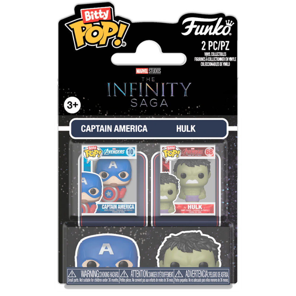 Blister Funko Bitty POP! con figuras de Capitán América y Hulk
