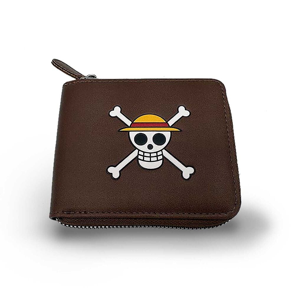 Cartera marrón de One Piece con calavera pirata