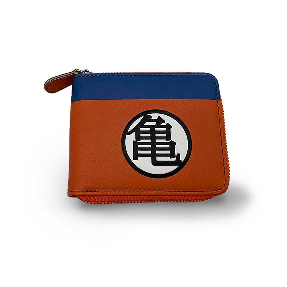 Cartera Dragon Ball azul y naranja con emblema frontal
