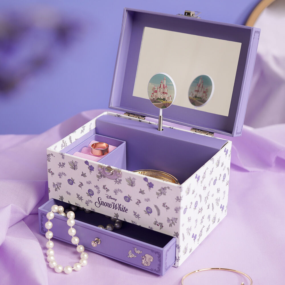 Joyero musical de Blancanieves Disney lila con cajón y diseño floral - 7