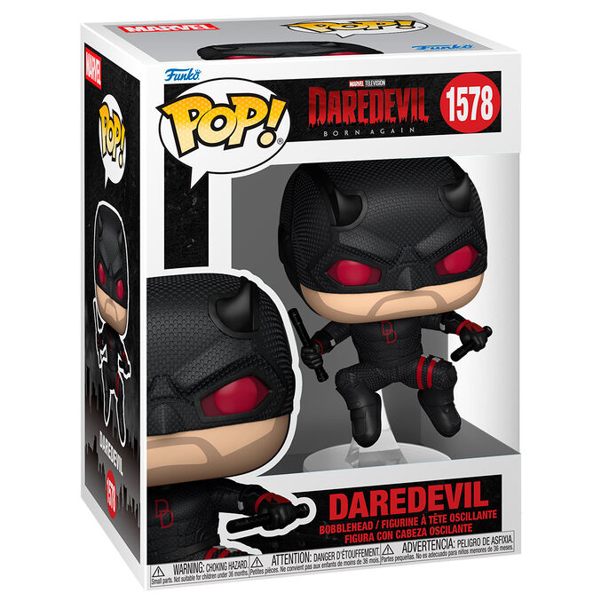 Figura Funko POP de Daredevil con traje negro, máscara y bastones - 2