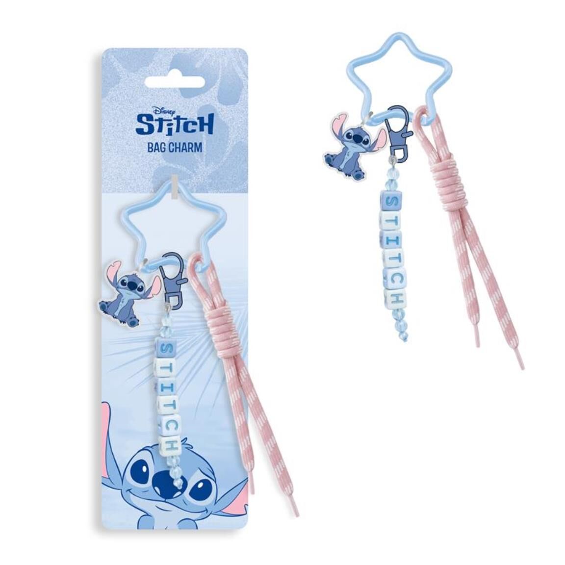 Llavero colgante de Stitch Disney con cuentas y cordón rosa