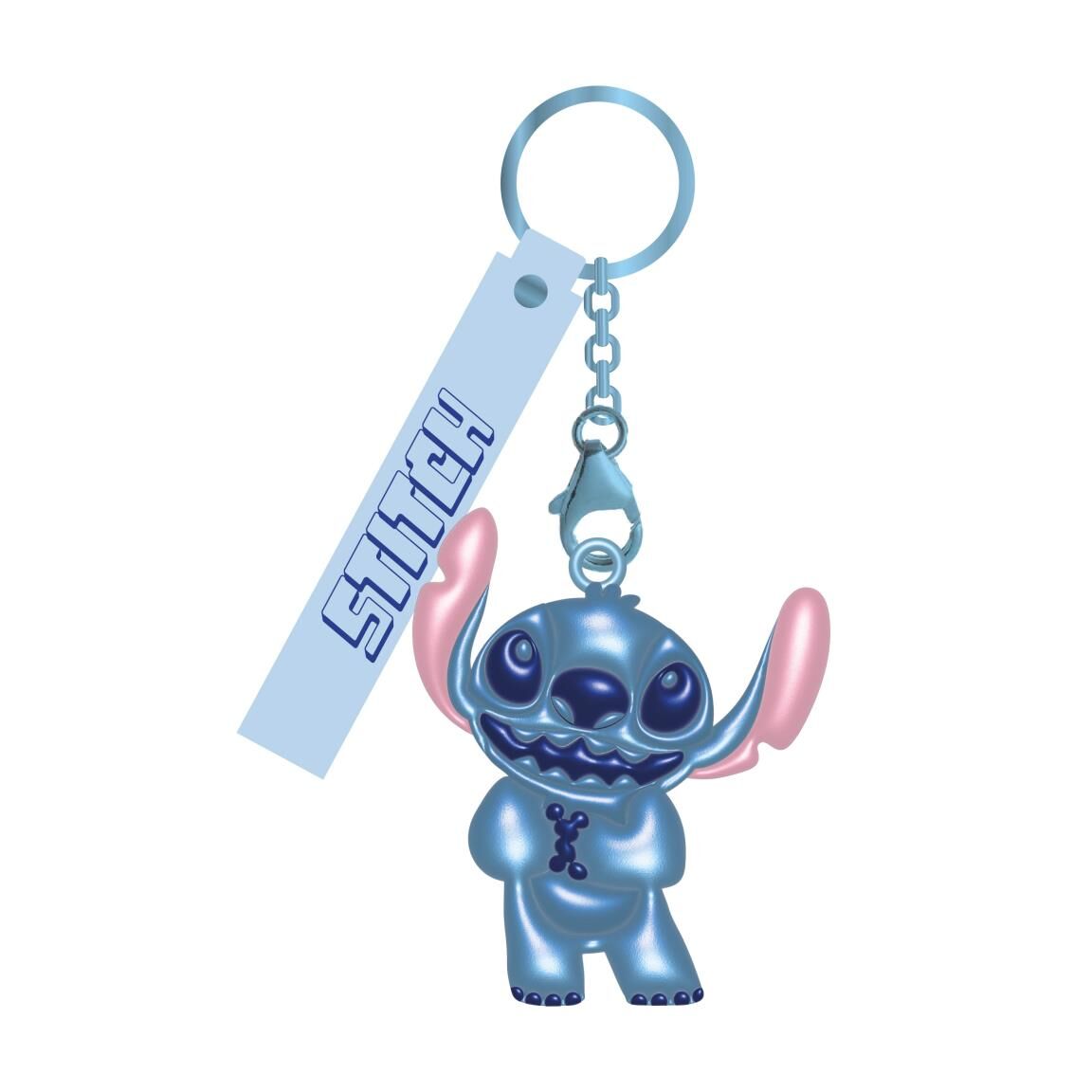 Llavero 3D de Stitch Disney azul y rosa con anilla y cadena - 2