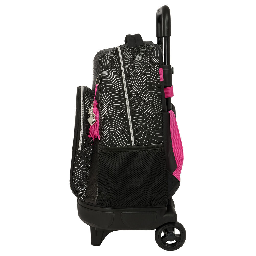 Mochila trolley SAFTA Kpop Demon Hunters negra con ruedas y detalles rosa - 3
