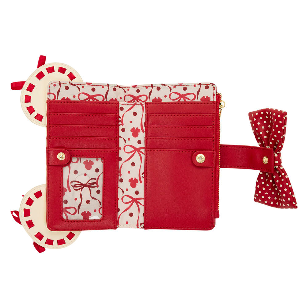 Cartera Minnie Mouse Loungefly crema y roja con lazo 3D de lunares - 4