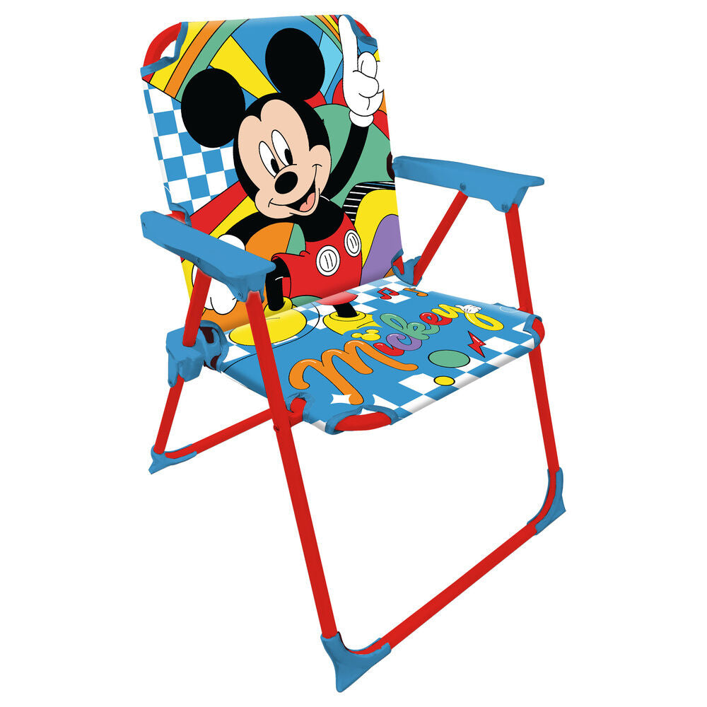 Silla plegable metálica de Mickey Disney en azul y rojo