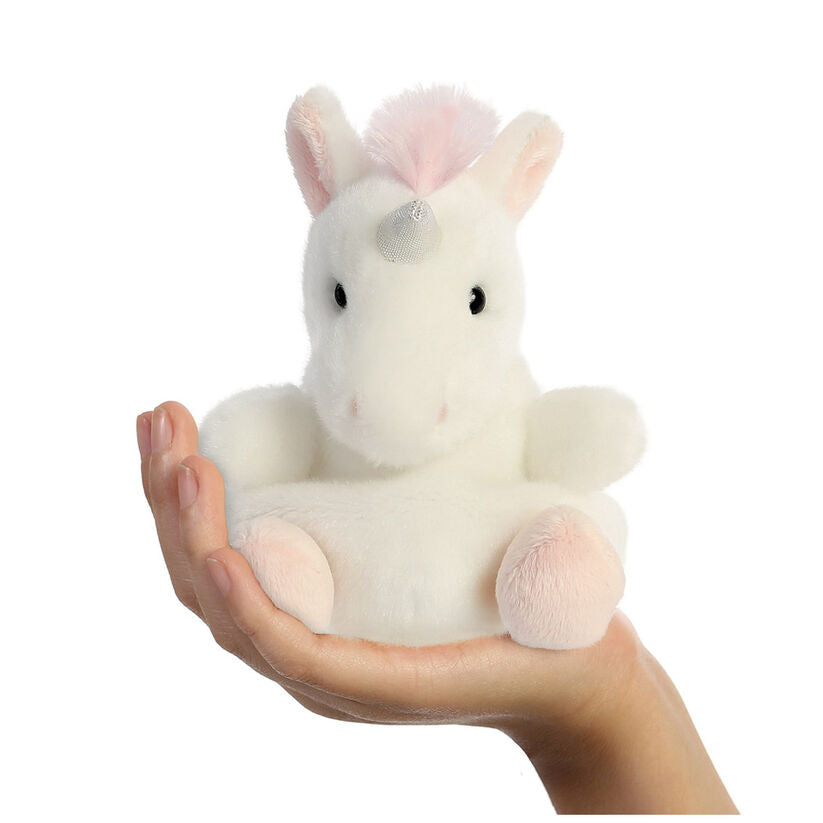 Peluche unicornio Palm Pals blanco con detalles rosas y cuerno plateado - 5