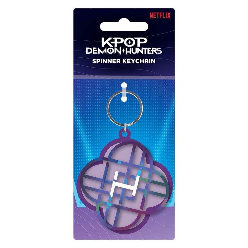Llavero giratorio KPop Demon Hunters de Pyramid en tonos morados y azules
