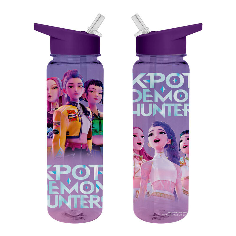 Botella KPop Demon Hunters morada de 700 ml con personajes de la serie