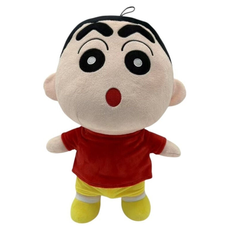 Peluche de Shin Chan con camiseta roja y pantalón amarillo