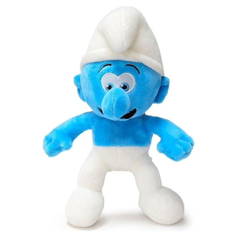 Peluche azul de un Pitufo con gorro y pantalones blancos