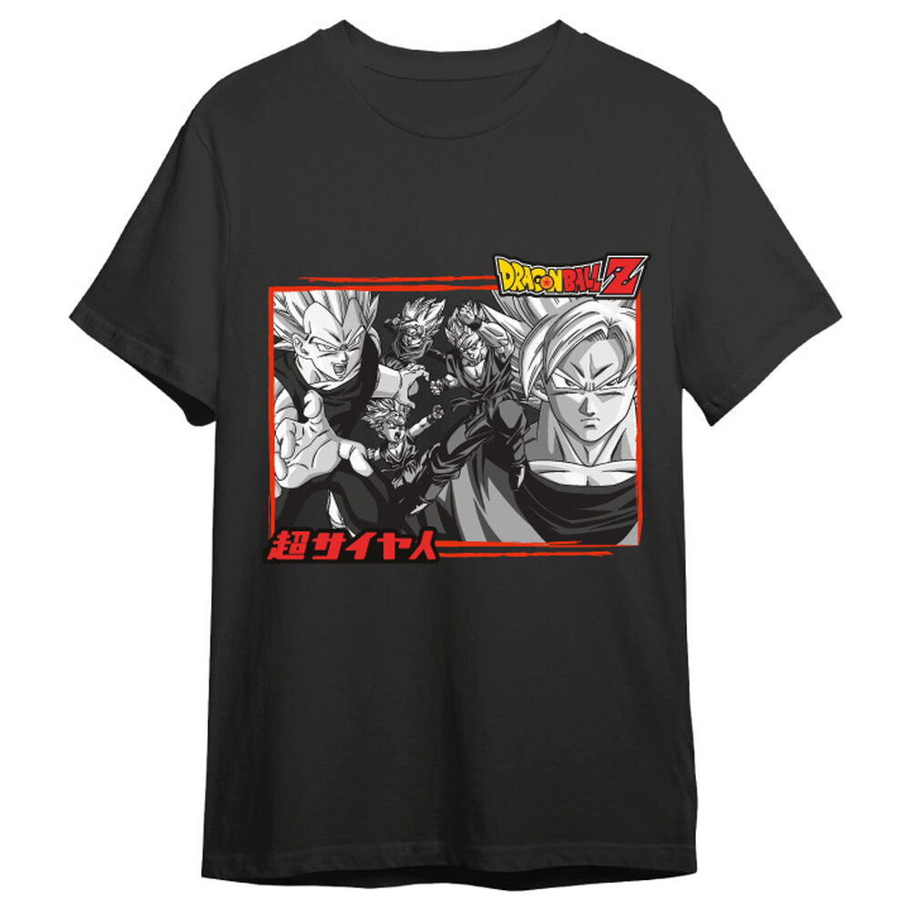 Camiseta negra Dragon Ball Z Saiyans con estampado frontal