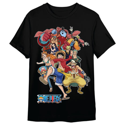 Camiseta negra de One Piece con personajes y logotipo - 3
