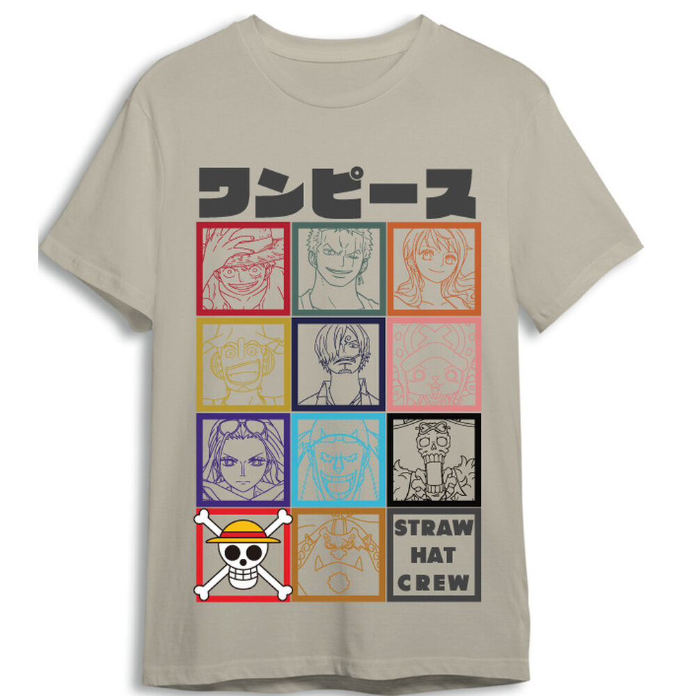 Camiseta beige de One Piece Straw Hat Crew con estampado frontal - 3