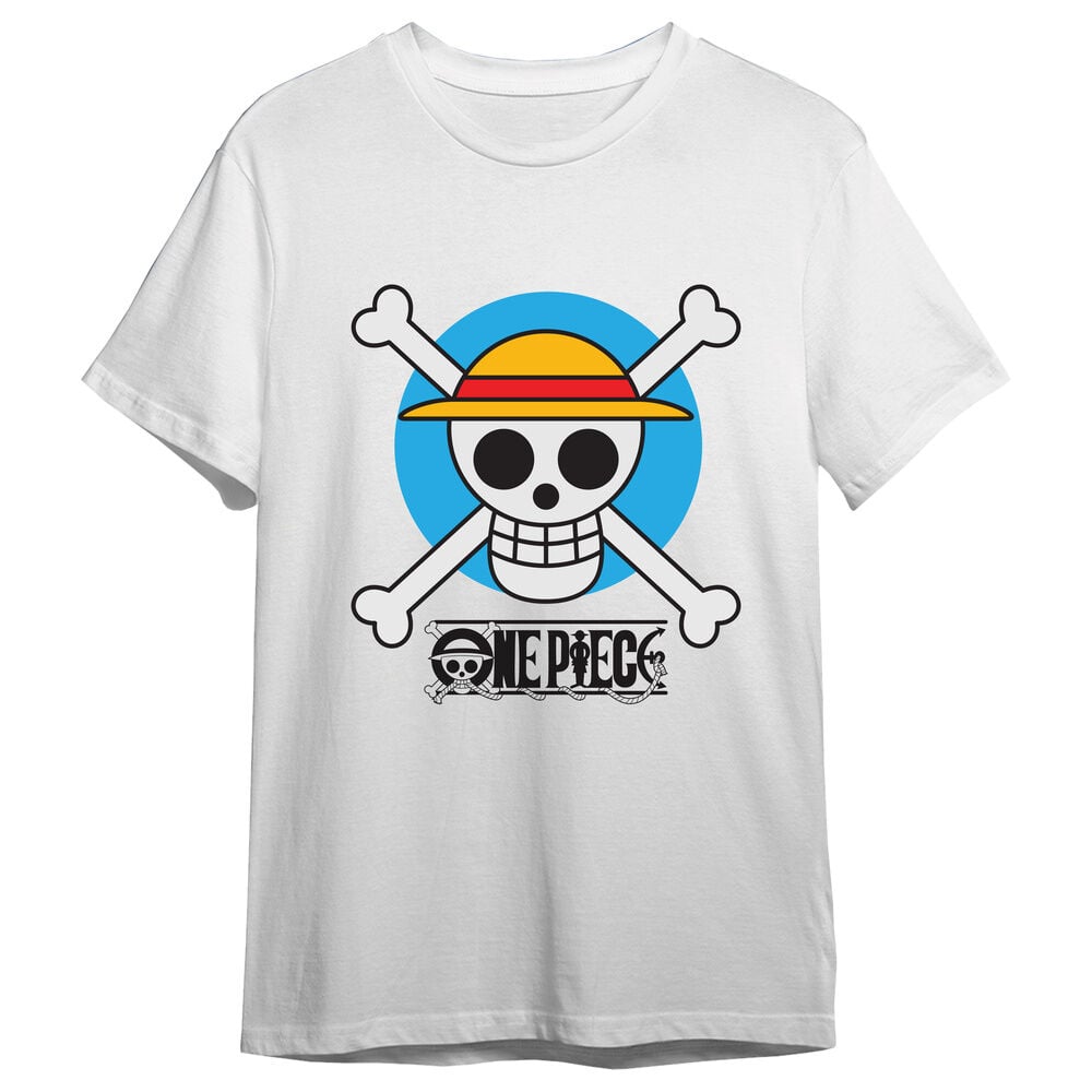 Camiseta blanca One Piece con calavera y sombrero de paja
