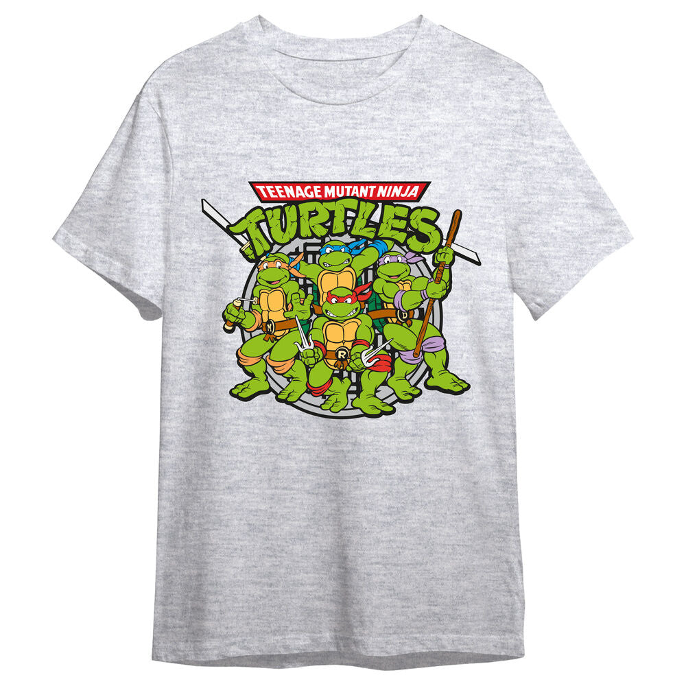 Camiseta gris de manga corta con estampado frontal de las Tortugas Ninja