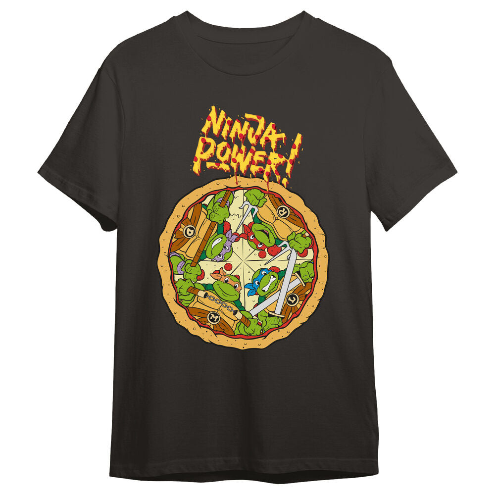 Camiseta negra de Tortugas Ninja con estampado de pizza