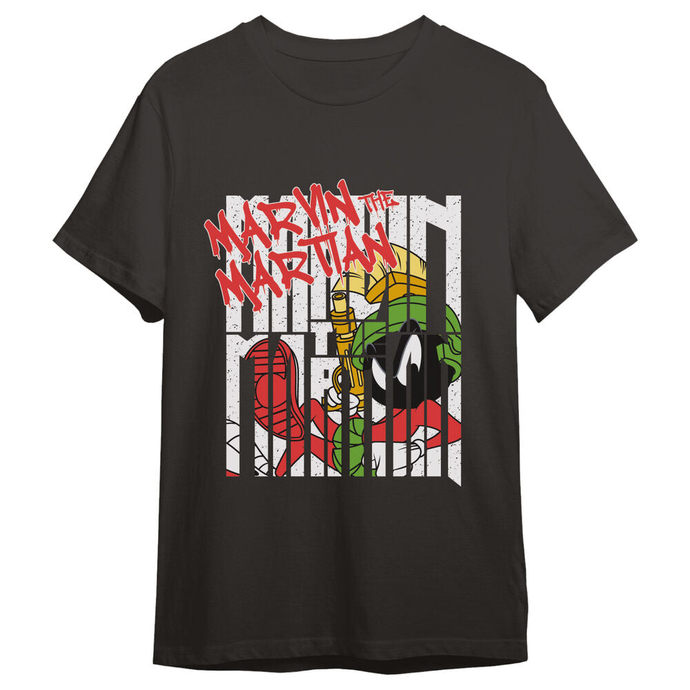 Camiseta negra de Marvin de Looney Tunes con gráfico frontal