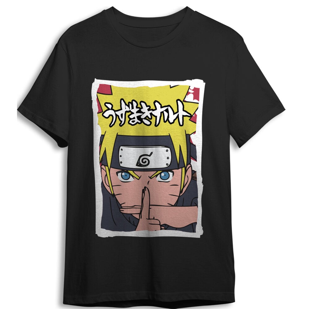 Camiseta negra de Naruto Shippuden con estampado frontal de Naruto