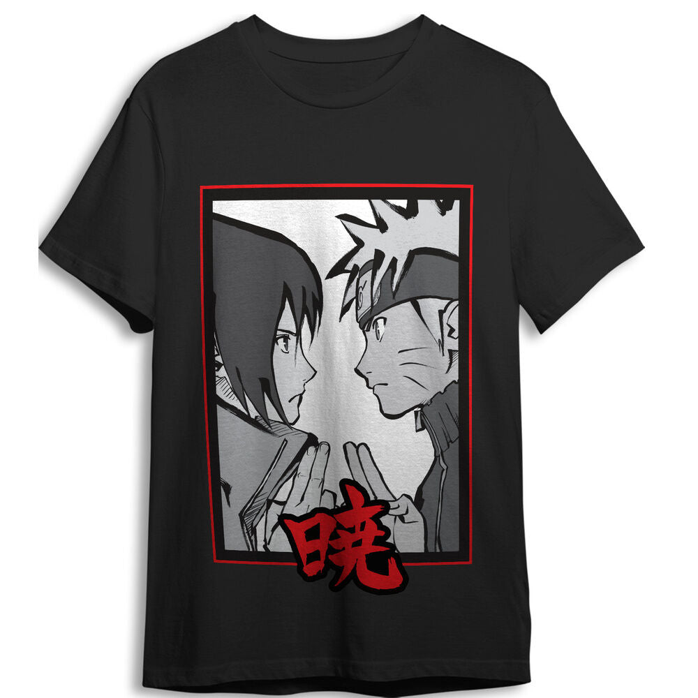 Camiseta negra Face to Face de Naruto Shippuden con Naruto y Sasuke - 4