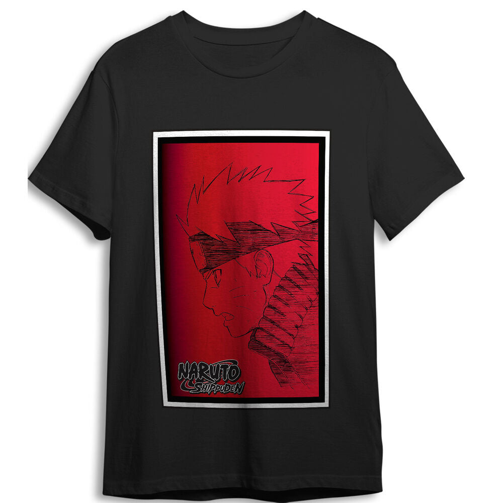 Camiseta negra Naruto Shippuden con ilustración frontal de Naruto
