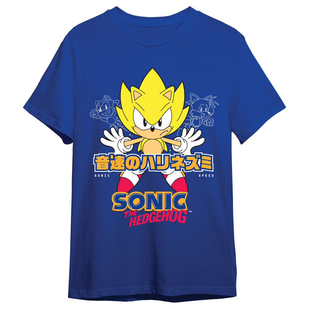 Camiseta azul de Sonic the Hedgehog para adulto con diseño frontal