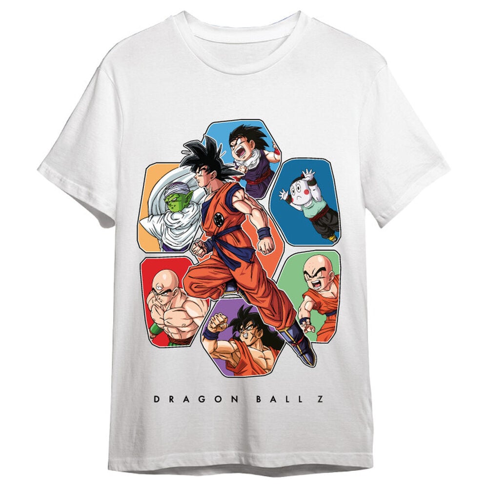 Camiseta blanca Dragon Ball Z Friends con personajes y manga corta