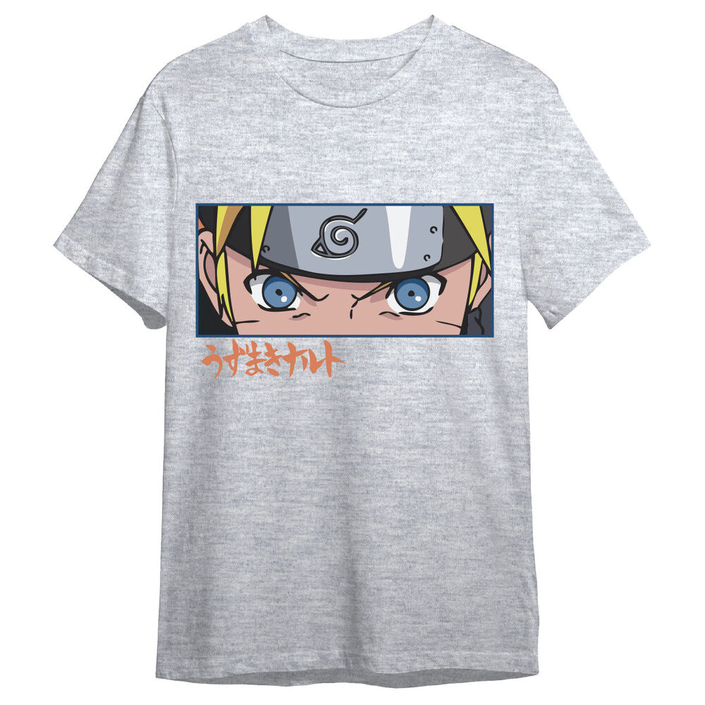 Camiseta gris de Naruto Shippuden con los ojos de Naruto