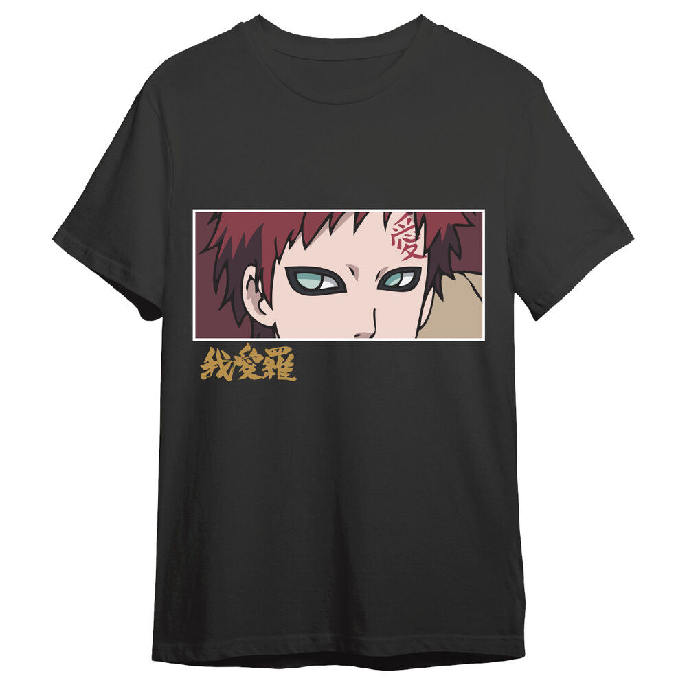 Camiseta negra Gaara Eyes de Naruto Shippuden con estampado frontal