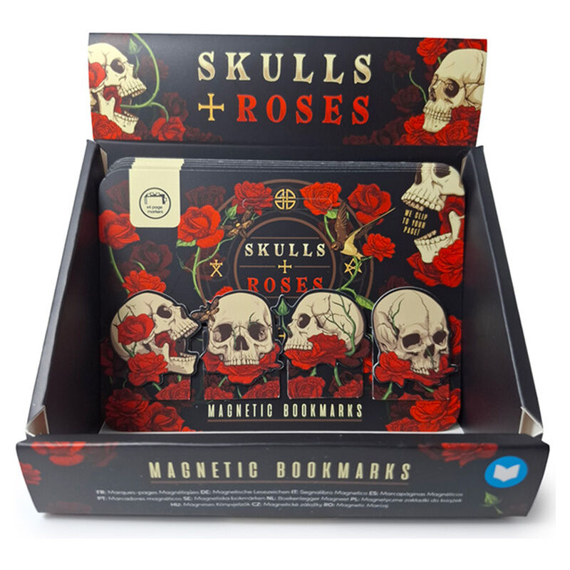 Set de marcapáginas magnéticos con calaveras y rosas
