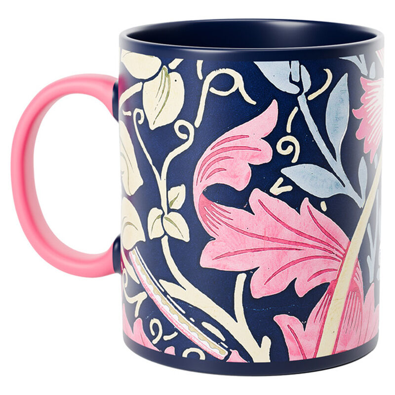 Taza William Morris de porcelana con flores y asa rosa