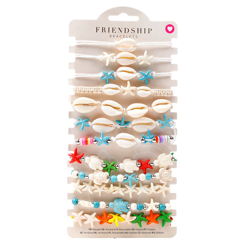 Pulseras boho surtidas con conchas y estrellas de mar