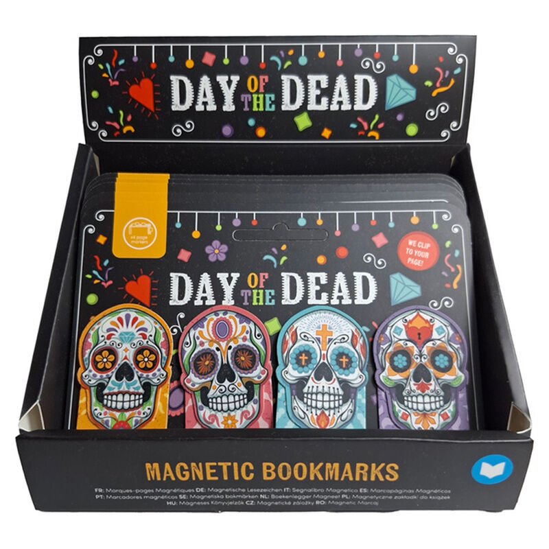 Set de marcapáginas magnéticos Día de los Muertos con calaveras decoradas