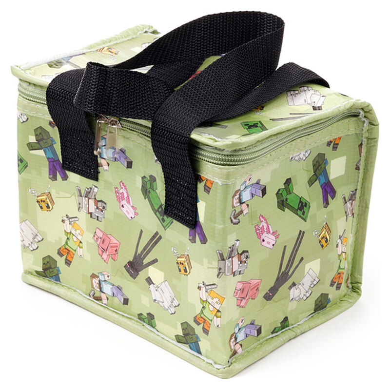 Bolsa térmica verde de Minecraft con cremallera y dos asas negras - 5